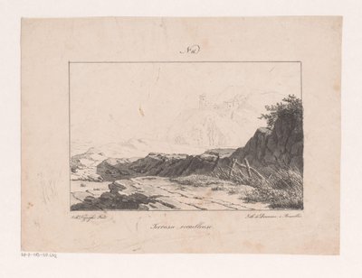 Rotsplateau
Terrasse rocailleuse (título sobre o objecto)
Princípios de paisagens tiradas da natureza e executadas em pedra (título da série) de Jan Baptiste de Jonghe