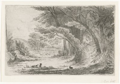Borda da floresta com coelhos de Jan Bos Wz. (signed by artist)