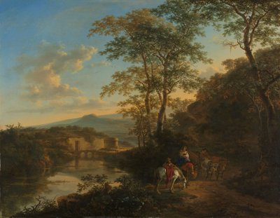 Paisagem italiana com a Ponte Lucano sobre o rio Aniene, c.1650-1652 (óleo sobre cobre) de Jan Both