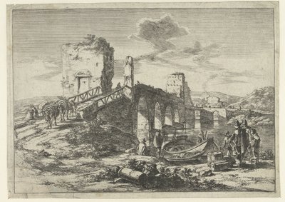 Paisagem com ponte, a Ponte Molle Paisagens ao redor de Roma (título da série) de Jan Both