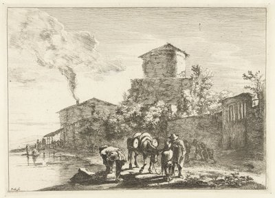 Homens e uma mula na Via Appia Paisagens ao redor de Roma (título da série) de Jan Both