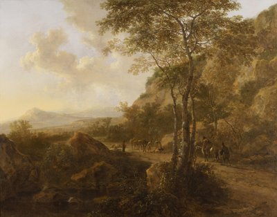 Paisagem de montanha com tropeiros num trilho de Jan Both