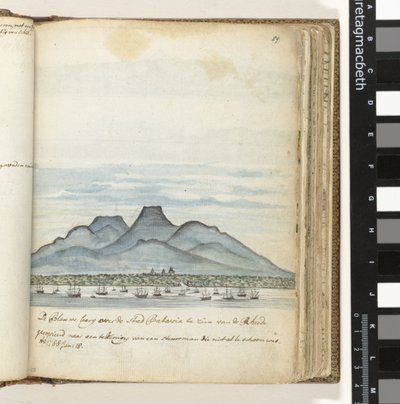 A Montanha Azul sobre a cidade de Batávia pode ser vista do Rheede de Jan Brandes
