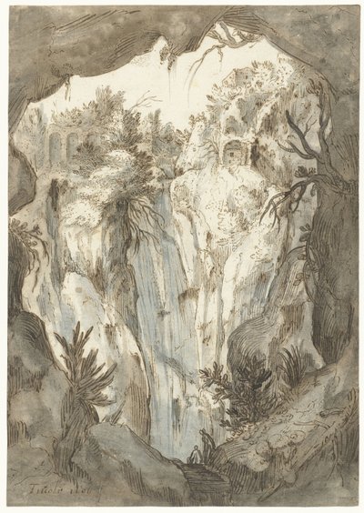 Cascata de Tivoli vista de uma caverna de Jan Brueghel (I) (attributed to)