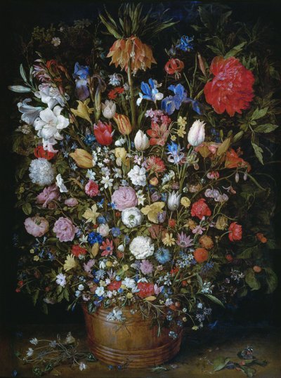 Flores num vaso de madeira de Jan Brueghel the Elder