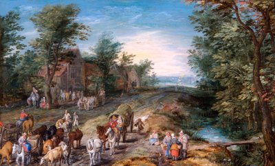 "Cena da Estrada com Viajantes e Gado", início do século XVII de Jan Brueghel the Elder
