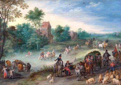 Travellers on a Country road with Cattle and Pigs