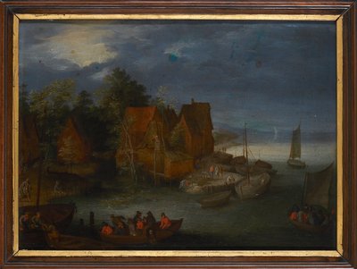 Aldeia junto ao rio. de Jan Brueghel the Elder