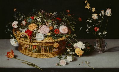 "Natureza Morta com Cesto e Vaso de Flores", c1620. de Jan Brueghel the Younger