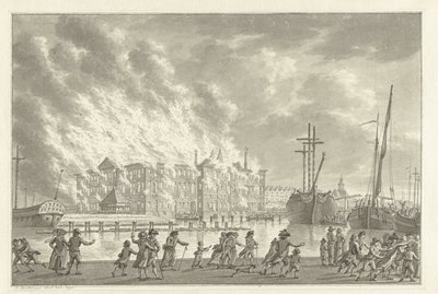 Incêndio nas Terras Zeemagazijn, 1791 de Jan Bulthuis (signed by artist)