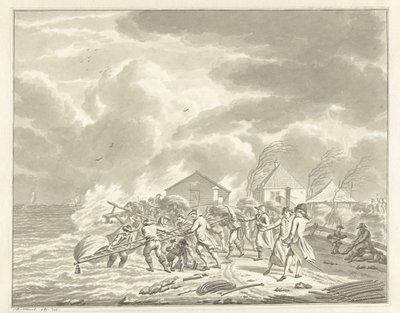 A inundação do Diemerzeedijk perto de Amesterdão, 1776 de Jan Bulthuis (signed by artist)