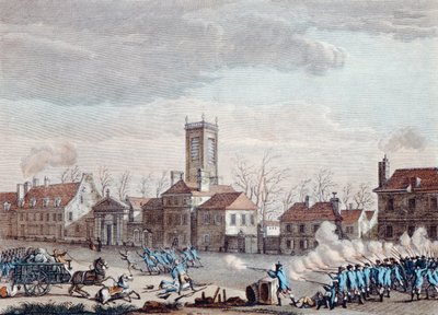 Batalha em frente à Eglise de la Chapelle, em Paris. entre os guardiões das barreiras dos Fermiers Generaux e os revolucionários em 24 de janeiro de 1791, c.1795 de Jan Bulthuis
