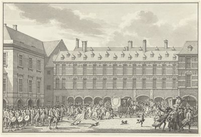 Riots como os deputados de Dordrecht cavalgam através do Stadholder Gate no Binnenhof, 1786 de Jan Bulthuis