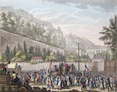 As mulheres de Les Halles em Auteuil ao trazer a família real francesa para Paris a partir de Versalhes em 6 de outubro de 1789, 1796 de Jan Bulthuis