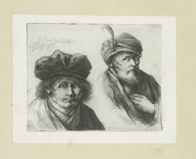 Twee Mannen coloca enxada em tulband The Compleat Work of Etchings por John Chalon / Oeuvre Complette des Eaux Fortes par Jean Chalon (título da série) de Jan Chalon