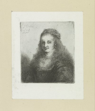Mulher com um colar de pérolas no cabelo The Compleat Work of Etchings por John Chalon / Oeuvre Complette des Eaux Fortes por Jean Chalon (título da série) de Jan Chalon