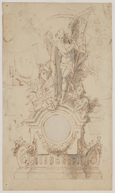 Desenho para um relógio decorativo com Saturno e anjos de Jan Claudius de Cock