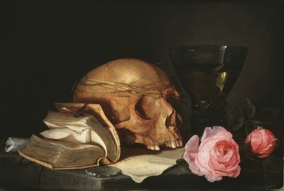 Uma Vanitas Still Life com um crânio, um livro e rosas, c.1630 de Jan Davidsz de Heem