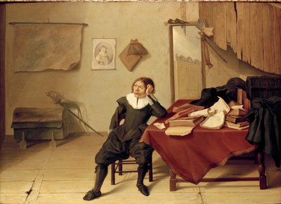 Interior de uma sala com um jovem sentado em uma mesa, 1628 de Jan Davidsz de Heem