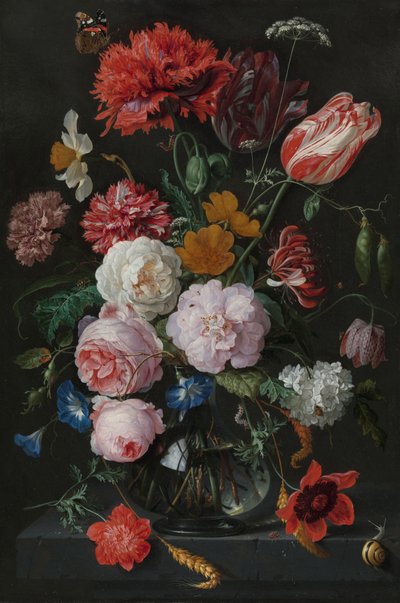 Natureza morta com flores em um vaso de vidro de Jan Davidsz de Heem