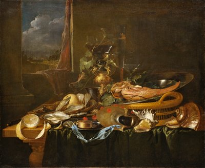Natureza morta com ostras e uma língua de boi cozida de Jan Davidsz. de Heem