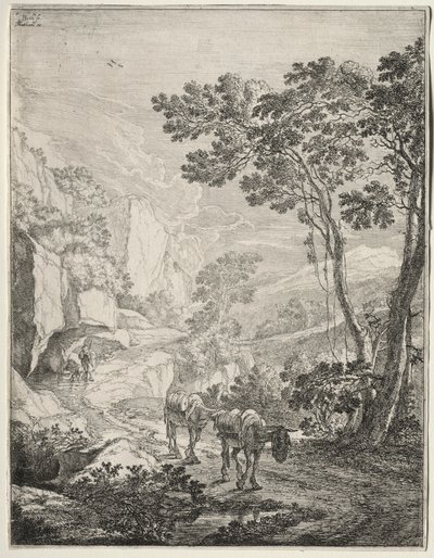 As duas mulas. Rocca Aquatico perto de Ancona. de Jan Dirksz Both