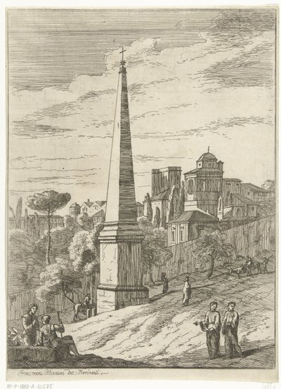Paisagem italiana com um obelisco e vista da cidade de Jan Frans van Bloemen