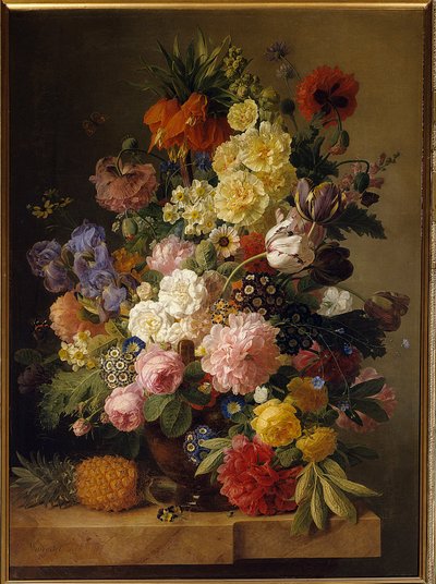 Flores em um console de mármore com pintura de abacaxi de Jan Frans van dael (1764-1840) (ec.flam.) Fontainebleau do século XIX. Musee du Chateau - Flores em um console de mármore com abacaxi. Pintura de Jan Frans van Dael (1764-1840) (Escola Flamenga). 19 de Jan Frans van Dael