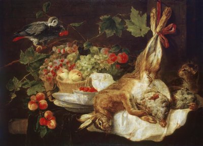 Lebre, fruta e papagaio de Jan Fyt