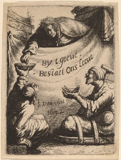 Página de rosto: Dois aleijados recebendo esmolas, 1632. de Jan Georg van Vliet