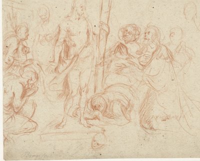 Cristo com a cruz, cercado por figuras ajoelhadas de Jan Gerritsz. van Bronckhorst