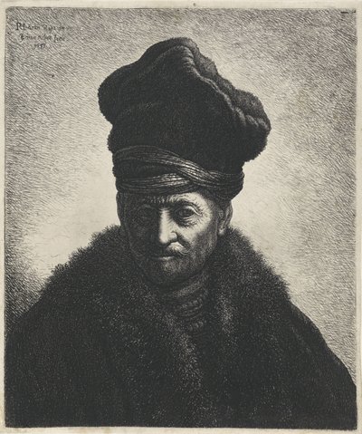 Busto de um homem com chapéu de pele Tronies após Rembrandt (título da série) de Jan Gillisz. van Vliet