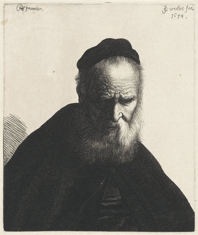 Busto de um homem velho com barba e chapéu
Tronies after Rembrandt (título da série) de Jan Gillisz. van Vliet