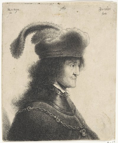 Busto de homem com gola e chapéu com pena (George Rakaczy I) de Jan Gillisz. van Vliet