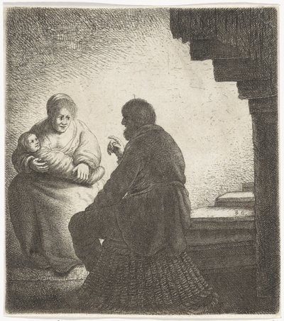 Família sentada por uma escada em espiral de Jan Gillisz. van Vliet