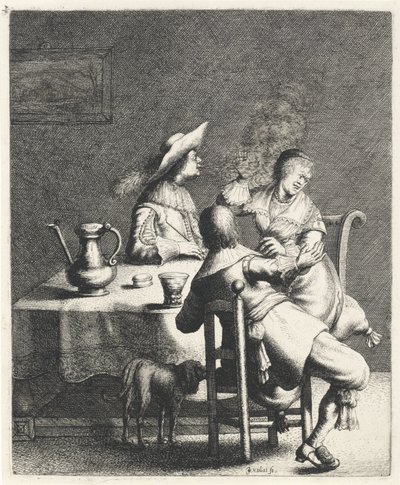 Fumador sopra fumo a uma mulher
Cheiro
Os cinco sentidos (título da série) de Jan Gillisz. van Vliet