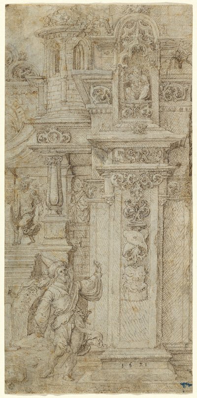 Dois reis e uma mulher saindo de um palácio elaborado de Jan Gossaert