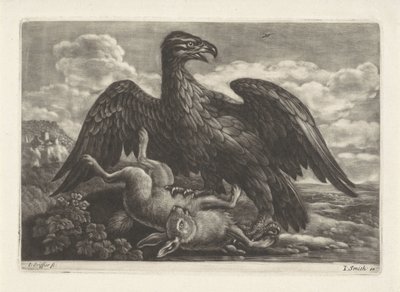Uma águia está em uma lebre de Jan Griffier (I) (attributed to workshop of)