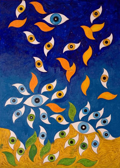 Uma chuva de olhos, 2006 (óleo sobre madeira) de Jan Groneberg