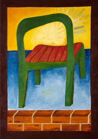 Chair in the Air, 2005 (óleo sobre madeira) de Jan Groneberg