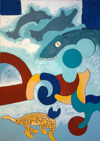 O Leopardo tem uma cabeça azul, 2009 (óleo sobre tela) de Jan Groneberg