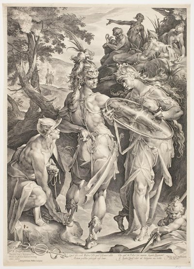 Minerva e Mercúrio armando Perseu para seu encontro com a Medusa de Jan Harmensz. Muller