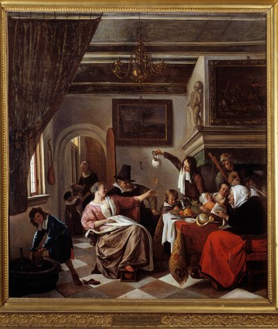 Como os velhos cantam, os pequenos tweet Painting by Jan Steen (1626-1679) 1663 Sun. 0,94x0,81 m Montpellier, Musee Fabre de Jan Havicksz. Steen