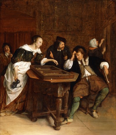 Gentlefolk jogando gamão no interior de Jan Havicksz. Steen