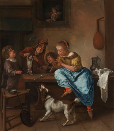 Crianças ensinando um gato para dançar, conhecido como &39;The Dancing Lesson&39;, 1660-79 de Jan Havickszoon Steen