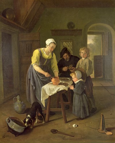Família camponesa na hora da refeição, c.1665 de Jan Havickszoon Steen