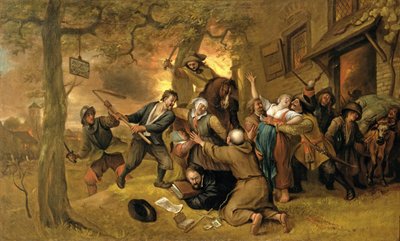 Camponeses e soldados fora de uma taberna - uma alegoria do estupro dos Países Baixos de Jan Havickszoon Steen