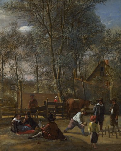 Jogadores de Skittle fora de um Inn, c.1660-63 de Jan Havickszoon Steen