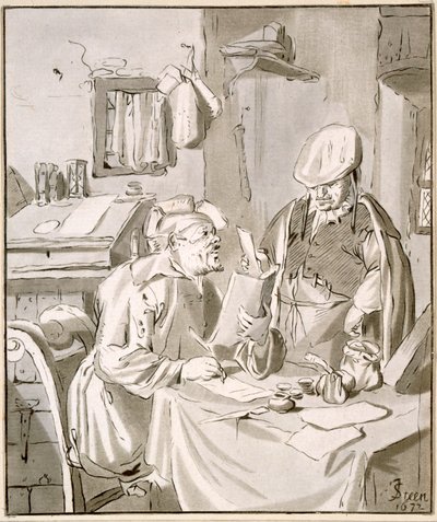 Dois homens discutindo dinheiro em um escritório, 1672, copiados por Cornelis Ploos van Amstel (1726-98) ou Christian Josi (c.1765-1828) de Jan Havickszoon Steen