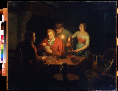 Jogo de cartas. Pintura de Jan Hendrik van Grootveld (1808-1855). Óleo sobre madeira, 70 x 93 cm, arte holandesa do século XIX. Museu do Extremo Oriente, Khabarovsk (Rússia). de Jan Hendrick van Grootvelt
